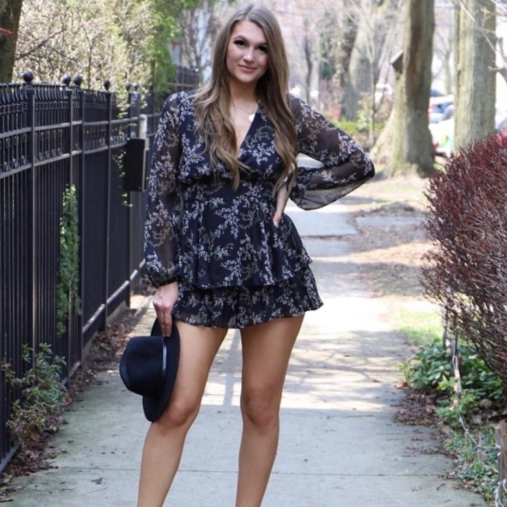 NWT Chiffon Black Floral Romper